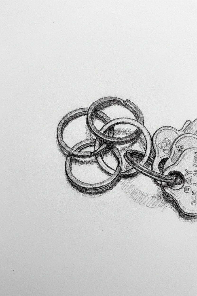 EDC Titanium Split Rings - Pack of 5 - Averx GearSet of keys with a keychain on a beige backgroundAVERX Gear