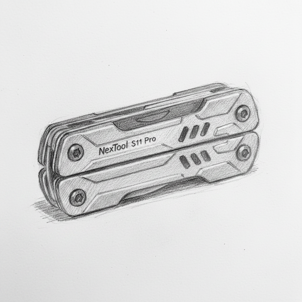 AVERX Stainless Steel Mini Nextool Pro compact folded profile drawing

