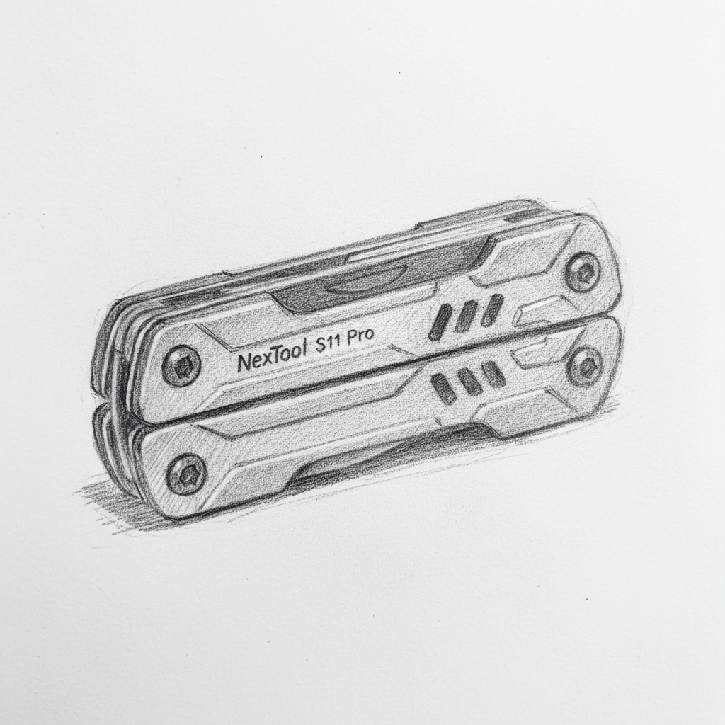 THE MINI NEXTOOL PRO - AVERX GearAVERX Stainless Steel Mini Nextool Pro compact folded profile drawing AVERX Gear